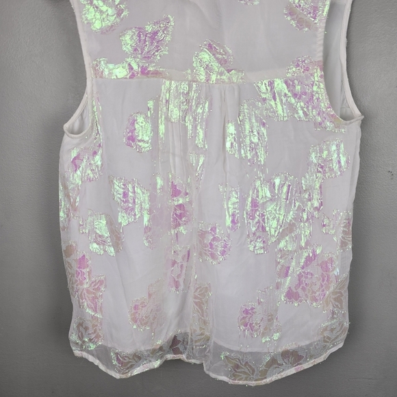 CIEBON Iridescent Flowy Floral Top White With Colorful Reflections Women Size S - Picture 11 of 16